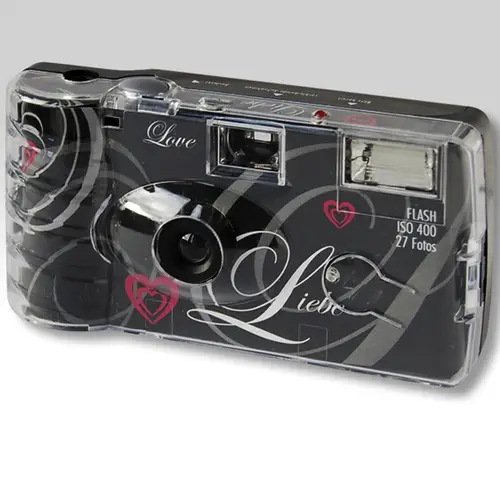 Einwegkamera Liebe schwarz mit Blitz ISO 400 für 27 Aufnahmen