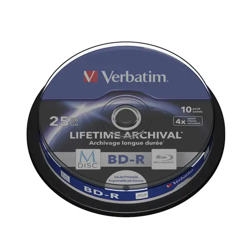 Verbatim M-DISC BD-R 25GB, 10er Cakebox, InkJet, White Fullsize Surface