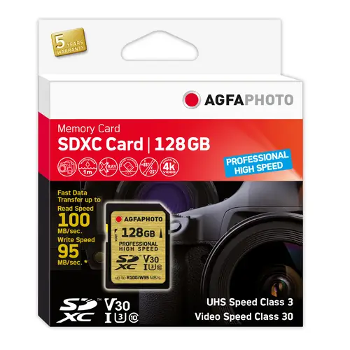 AgfaPhoto 128GB SDXC-Karte Prof. Highsp. UHS-I C10/U3/V30 95MB/100MB