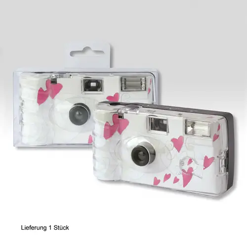 Nedwidek Einwegkamera FLIEGENDE HERZEN weiß Hochzeitsdesign, 27 Aufn. mit Blitz
