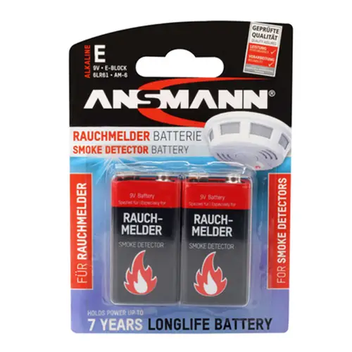Ansmann 9V-Block Alkaline Batterie 2er Blister für Rauchmelder