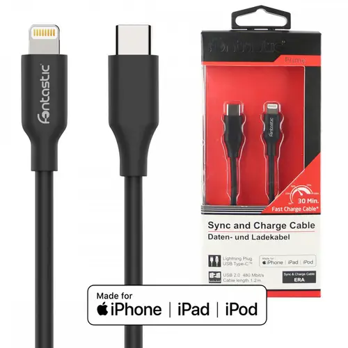 Fontastic Datenkabel Ere Typ-C auf Lightning 1,20m schwarz schnellladefähig