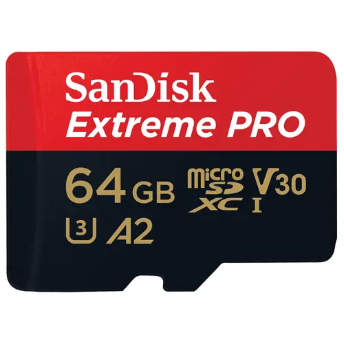 SanDisk Extreme Pro 64 GB 200 MB/s micro SDXC UHS-I, U3, V30, A2, C10+ SD Adapter