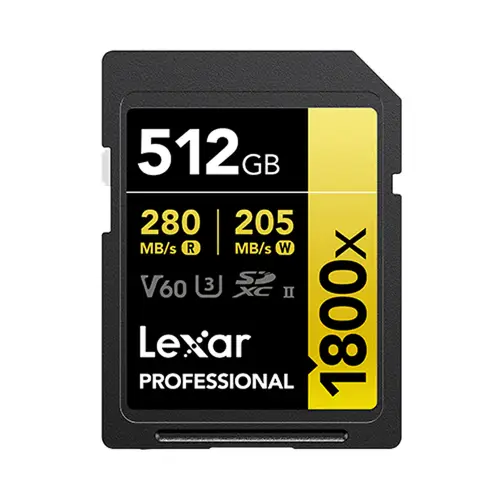 Lexar 1800x SDXC 512 GB V60 UHS-II U3 (280/205 MB/s) Prof. Speicherkarte