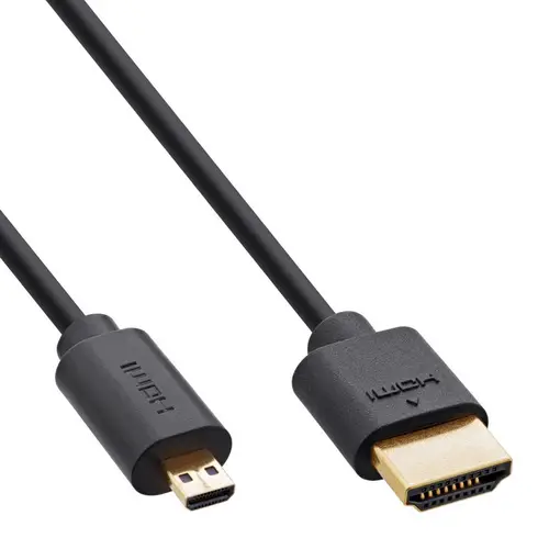 InLine Slim Ultra HDMI-Kabel A- auf D- Stecker (Micro) 8K4K, schwarz/gold 2m