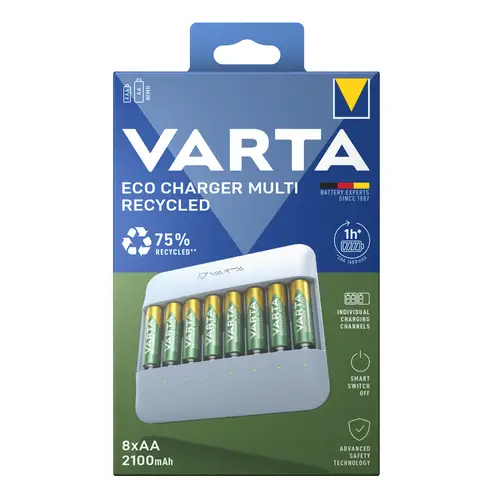 Varta Eco Charger Multi Recycled + 8x AA 2100 mAh, Ladegerät inkl. NiMh Akkus