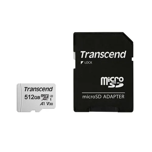 Transcend 512 GB microSDXC-Karte 300S-A UHS-I U3 A1 V30 95/45MB/s mit Adapter