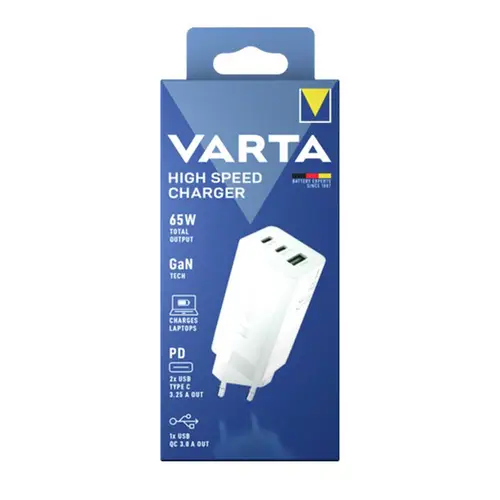 Varta High Speed Charger 65W 2x USB Type C PD / 1x USB A QC Anschluss
