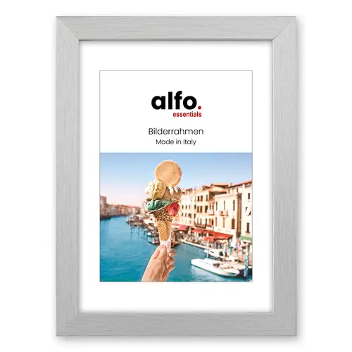 alfo. Andria 15x20 cm silbe, mit 10x15cm Ppt (kalt-weiß), MDF-Rahmen