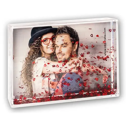 ZEP Shake Frame Heart 10x15 cm, 3D-Fotorahmen mit roten Riesel-Herzchen