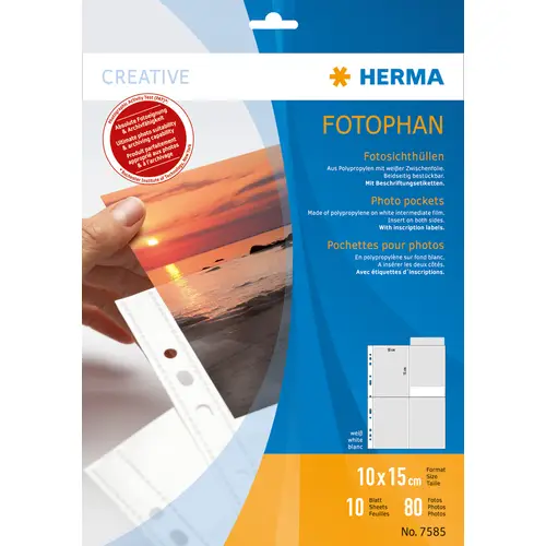 Herma Fotophan 10 Fotosichthüllen weiß je 8 Fotos 10x15 cm hochformat