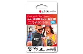 AgfaPhoto 128GB microSDXC-Karte Class10 inkl. SD-Adapter, V30, U3, A1, 50/100MBs