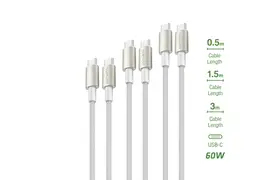 4smarts USB-C auf USB-C Kabel Premium Cord 60W 3er Set 0,5m+1,5m+3m weiß/sil